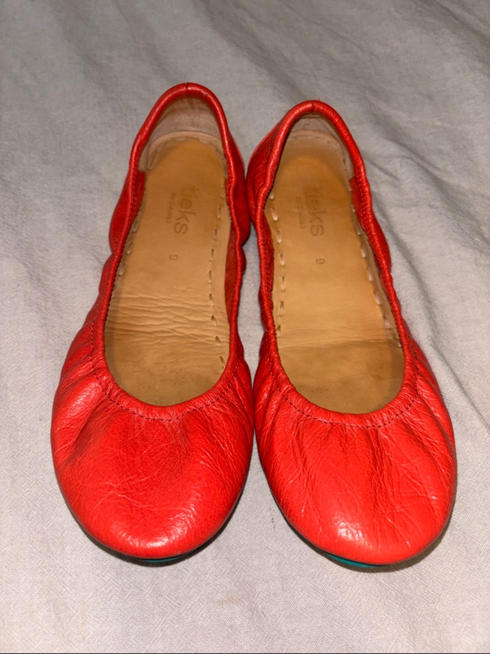 Tieks Coral Pink Red Flat Folding Ballet Flats Shoes Size 9